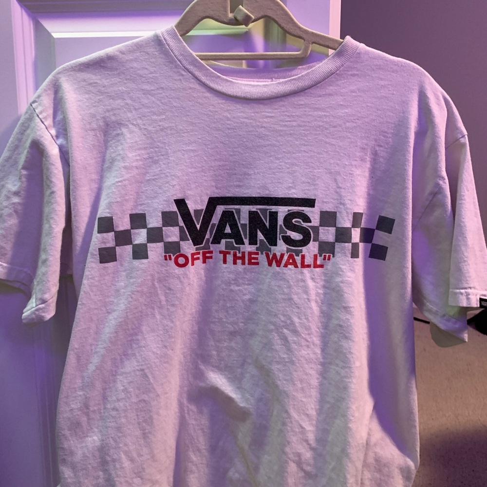 white vans checkerboard logo tshirt